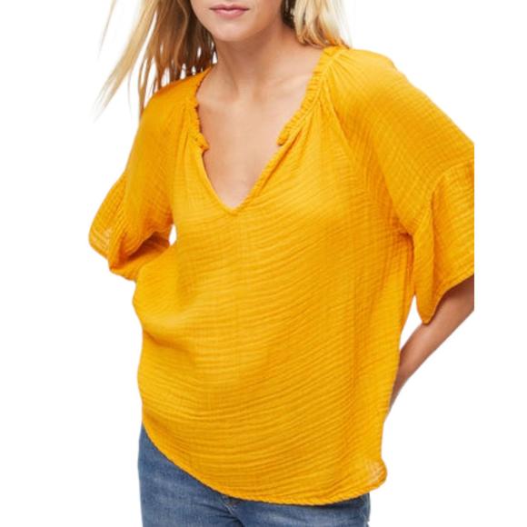 NEW MICHAEL STARS savannah flutter sleeve blouse in amber - Picture 2 of 3